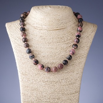 Rhodonite Bead Necklace, 12 mm Beads, 44 cm Length
