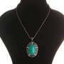 Turquoise pendant on chain, large, dark gray metal with crystals, oval bezel 50x38 mm, length 46–54 cm, striped chain