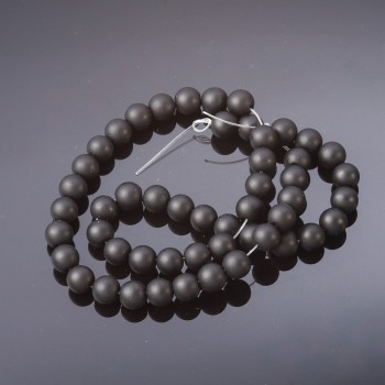 Shungite beads, smooth ball on thread (synthetic), 8 mm diameter, 37 cm length