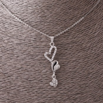 Heart Pendant on Chain, Silver Tone, 45cm