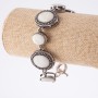 Clearance bracelet Mother-of-Pearl bezel 'Dot Cross' oval stones 26x21 mm and 17x13 mm, 7 pcs, length 18-21 cm