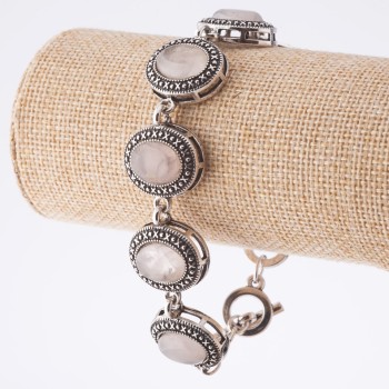 Clearance bracelet Pink quartz setting 'dot-cross' oval stone 22x18 mm, 7 pcs, length 20–22 cm