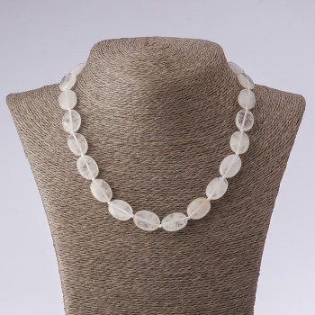Natural Stone Necklace, White Quartz Oval Beads, 45 cm length, 13x18 mm diameter
