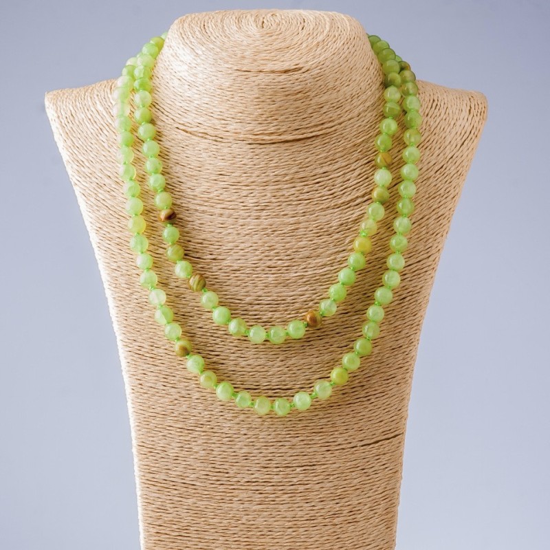 Long necklace of natural onyx beads, smooth round beads, 110 cm long, 8 mm diameter