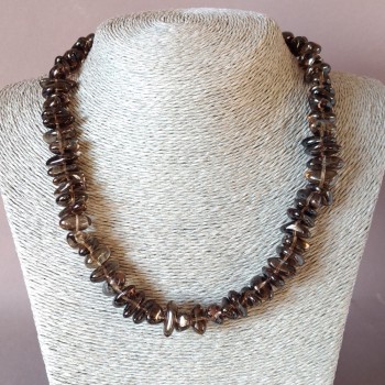 Beaded necklace of natural smoky topaz, tumbled «Butterfly», length 45 cm, diameter 10 mm (+-)