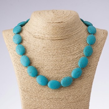 Necklace with natural turquoise stone (pressed), green oval, 50 cm length, 18×25 mm diameter (±)