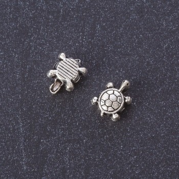 Bead-inlay Turtle Shell Findings, silver metal color, 7×8 mm, pack 20 g ± 40 pcs
