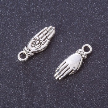 Findings - Pendant Palm with a Rose, metal color 'Silver', size 18x6mm, packaging 20 g ± 24 pcs