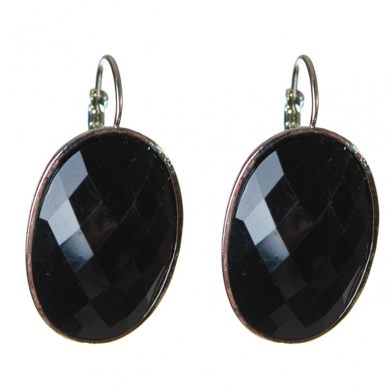 Clearance: Agate Earrings with Faceted Oval Stone in a Smooth Bezel, size B 2.3×3.2 cm, length 4 cm