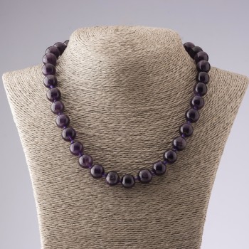 Natural amethyst stone necklace, 12 mm diameter, 47 cm length