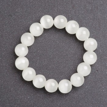 Women's Bracelet with White Cat's Eye Stone, 10 mm Diameter on Elastic, 18 cm Length