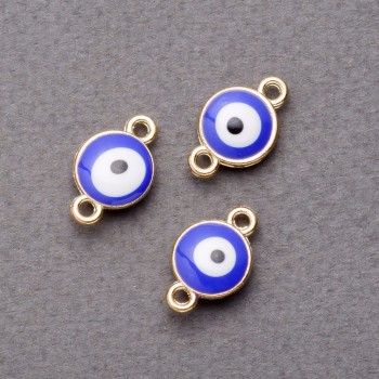 Findings pendant connector Eye blue enamel 10 mm gold-tone finish 4 pcs
