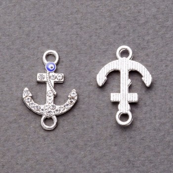 Pendant connector with crystals 'Anchor' Silver 2x1.5 cm, packaging 4 pcs