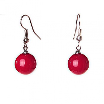 (33/12mm) Red Majorca Pearl Earrings with Hook Clasp