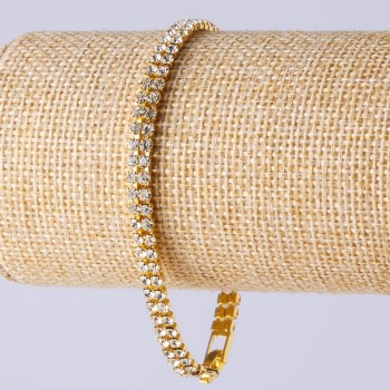 Браслет стразовий на замочці дворядний колір металу "золото", довжина 19см, ширина 5мм