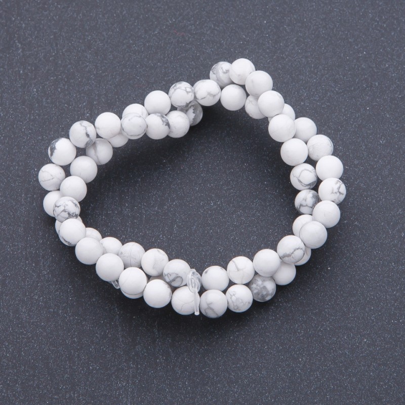 Howlite natural stone beads on thread, round, 6 mm diameter, 38 cm length