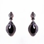 Oval Openwork Earrings Black Crystal (40 × 20mm)