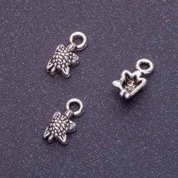 Sea Turtle Pendant Findings, length 11x5 mm, hole Ø1.5 mm, silver-colored finish, 20 g packaging, ±62 pcs