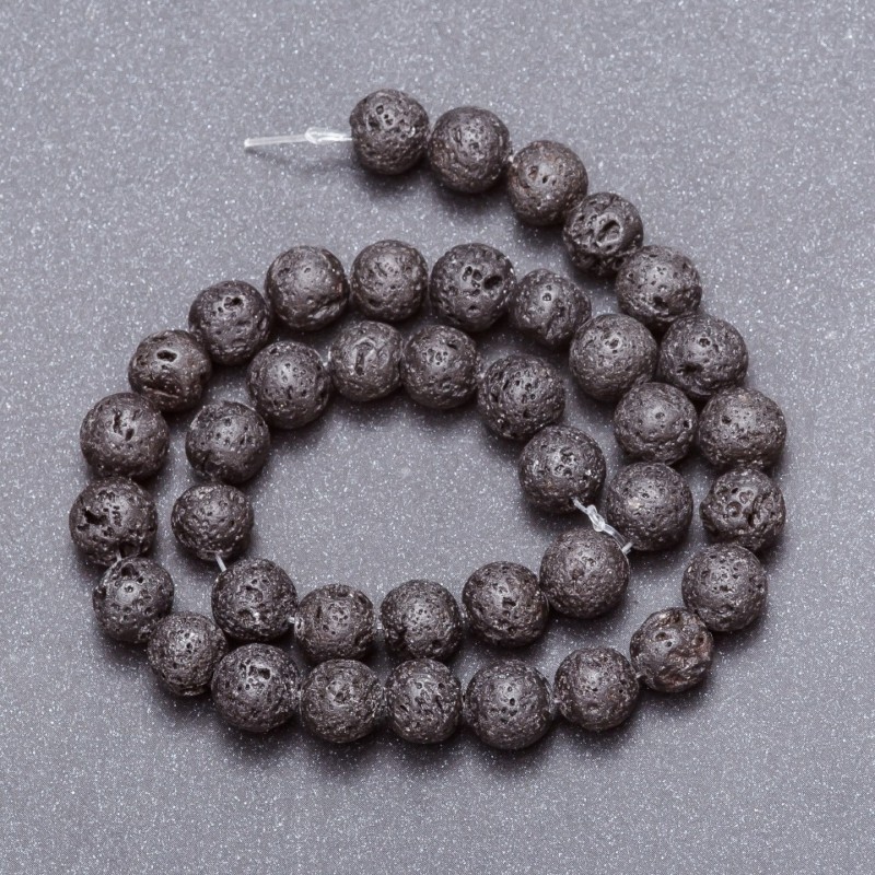 Lava Stone Beads on Thread, 10mm Diameter, 37cm Length