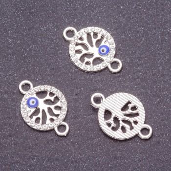 Connector 'Tree of Eyes' Silver, 14mm, Pack of 3