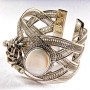 Mother-of-Pearl Bracelet, Wide Metal Cuff, Rose with Crystals