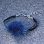 Blue Faux Leather Bracelet with Real Fur
