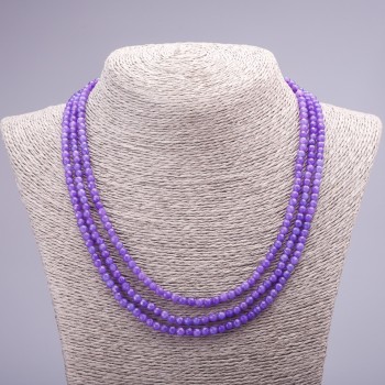 Three-strand Necklace 'Amethyst' (artificial) with natural stone faceted beads, 4 mm diameter, 47 mm length