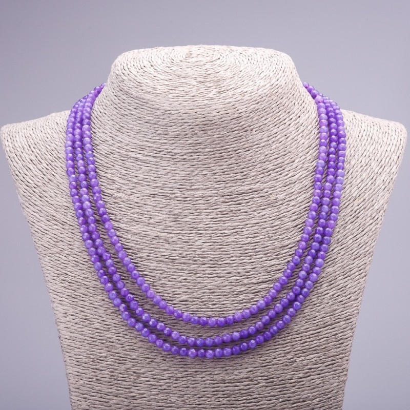 Three-strand Necklace 'Amethyst' (artificial) with natural stone faceted beads, 4 mm diameter, 47 mm length