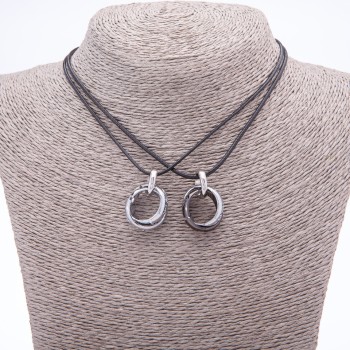 Pair Friendship Pendant 'Cord Rings', cord length 45 cm, metal color 'silver'