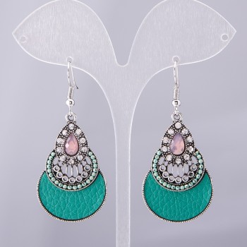 Сережки "Крапля" серія Хенд Мейд зеленийd-40х25мм, довжина 5, 5 см