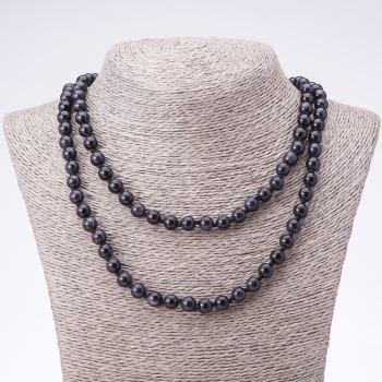 Long Aventurine Necklace «Blue Sand» Cairo Night, smooth beads, 8 mm diameter, 120 cm length