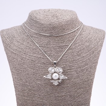 Owl with Pearl Pendant on a Chain, White Eyes, Length 75 cm, Diameter 4×3.5 cm