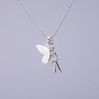 Pendant 'Elfina' on a token chain, white mother-of-pearl, diameter 20x10 mm, length 50 cm, gray metal