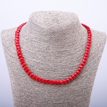 Coin-shaped Coral Necklace with Scale Texture, 8mm Bead Diameter, 45cm Length