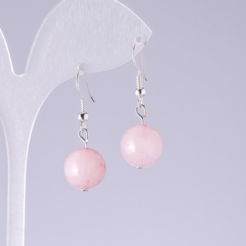 Pink Quartz Ball Earrings, 12 mm diameter