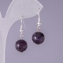 Earrings with natural amethyst stone, smooth ball, diameter 12 mm, length 3 cm