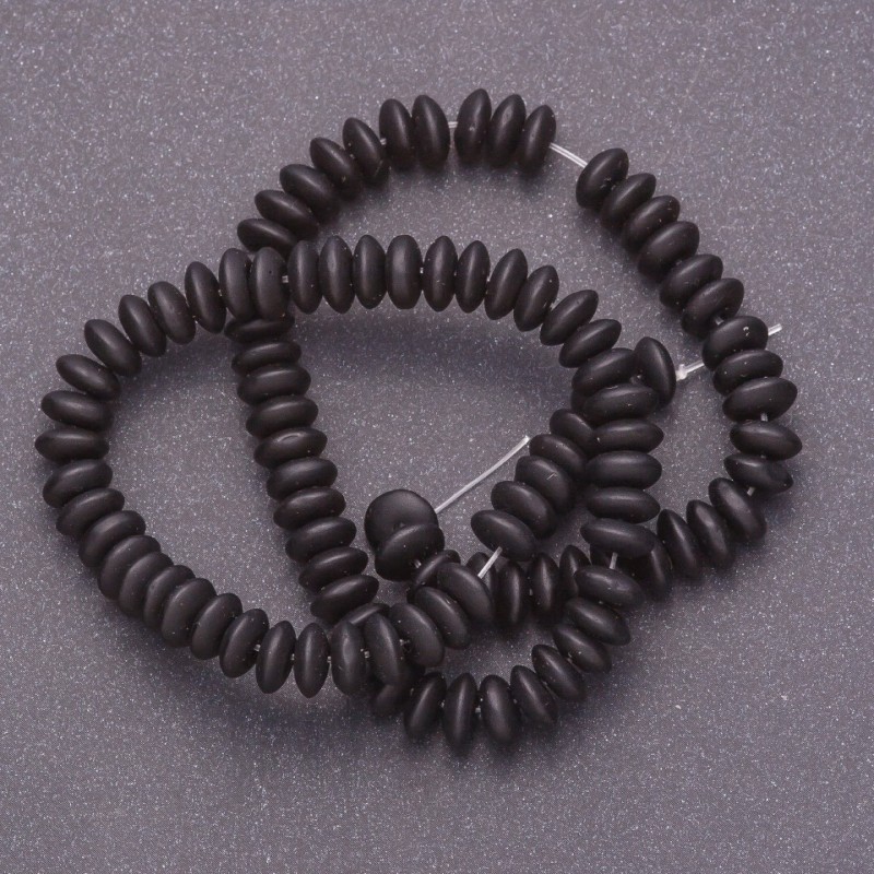Shungite beads on thread (synthetic) smooth rondelle, 10x4.5 mm, length about 38 cm