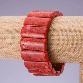 Bracelet with Sponge Coral on Elastic - Link 30×12 mm, Length 18.5 cm