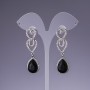 Earrings with Black Crystals, 5.5 cm length, Gray Metal