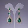 Earrings with green crystals, length 6 cm, yellow metal