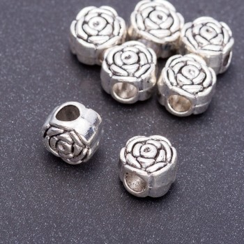 Rose Bead Insert Pandora-Style Findings, 11×8 mm diameter, 9 mm length, hole diameter 5 mm, packaging 20 g + 7 pcs