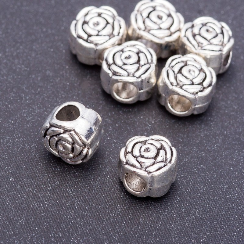 Rose Bead Insert Pandora-Style Findings, 11×8 mm diameter, 9 mm length, hole diameter 5 mm, packaging 20 g + 7 pcs