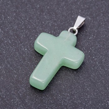 Cross Pendant, Nephrite Stone 18x27mm