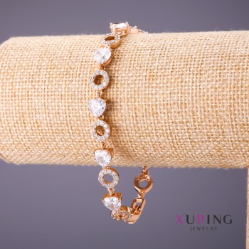 Xuping bracelet with white crystals, length 18–21 cm, thickness 8 mm, gold color