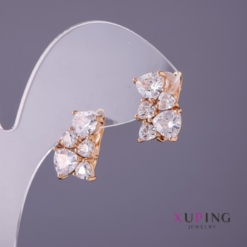 Xuping Earrings with White Stones, 10 mm Diameter, 15 mm Length, Gold Color