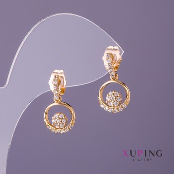 Xuping stud earrings, diameters 2 mm and 10 mm, length 18 mm, gold color