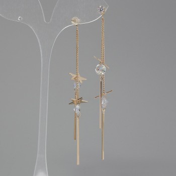 Earrings 'Itaolyao' with crystals, diameter 12mm, length 95mm, gold color