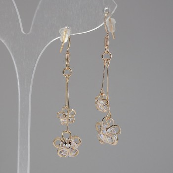 Earrings 'Itaolyao' Flowers with crystals, diameter 12mm, length 55mm, gold color