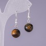 Hawk's Eye natural stone earrings with a smooth ball, 14 mm diameter, 3 cm long