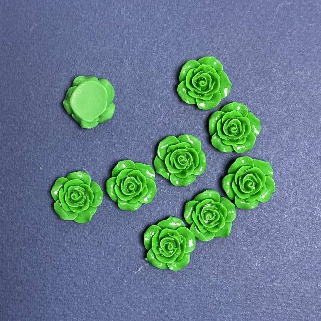 Acrylic Green Rose Cabochon, 18 mm, 17 pcs